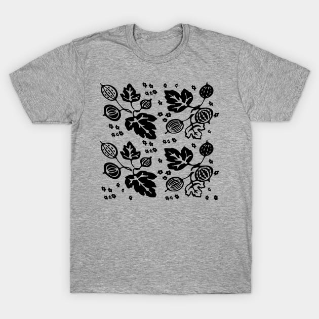 Vintage Pyrex Pattern - Gooseberry (Black) T-Shirt by SmokyKitten